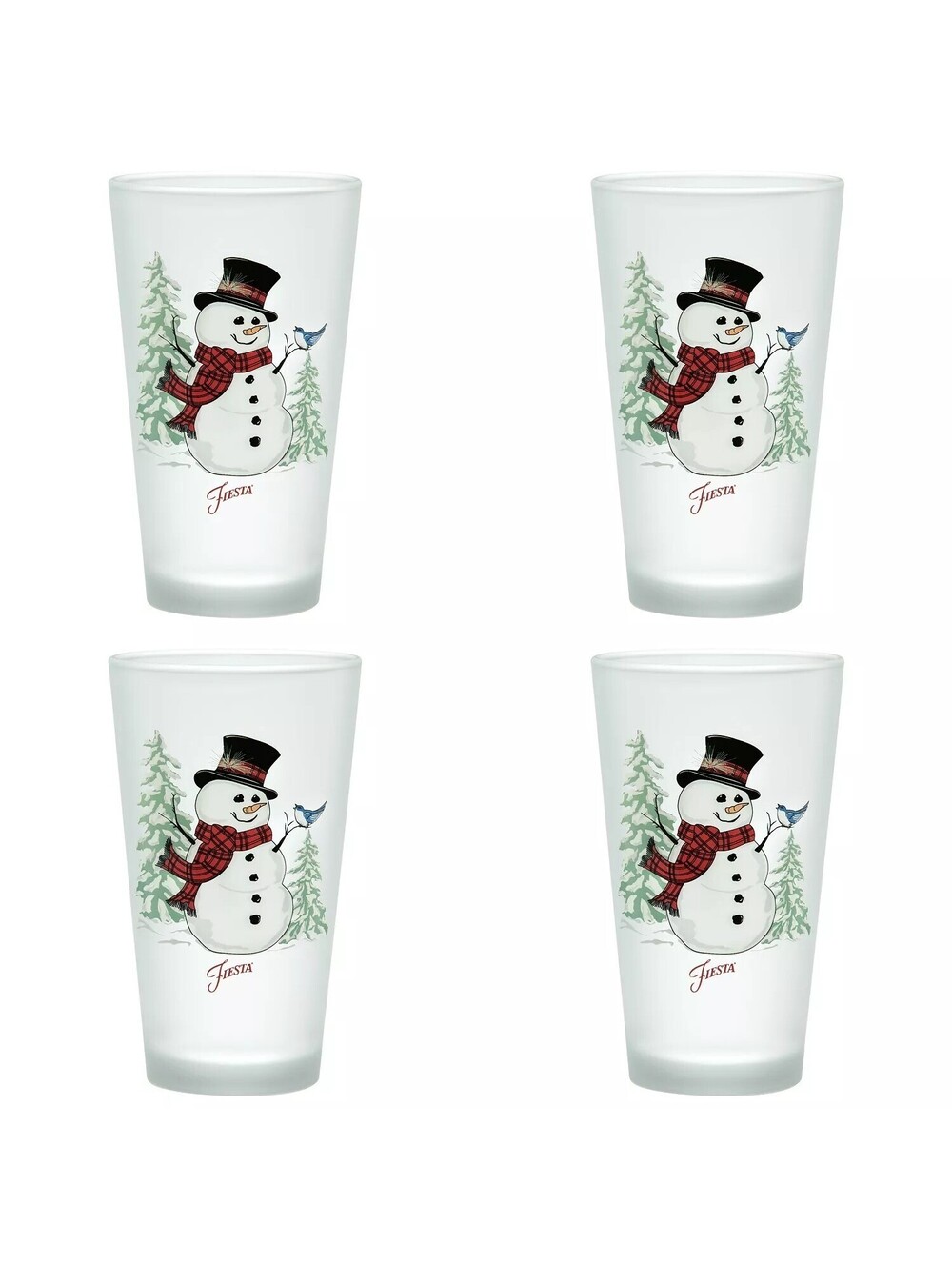 73$ Fiesta Snowman 16 Ounce Frosted Tapered Cooler Glass Set of 4 Multicolor